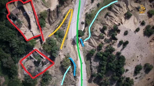 Footage from the drone attack shows two buildings next to a road