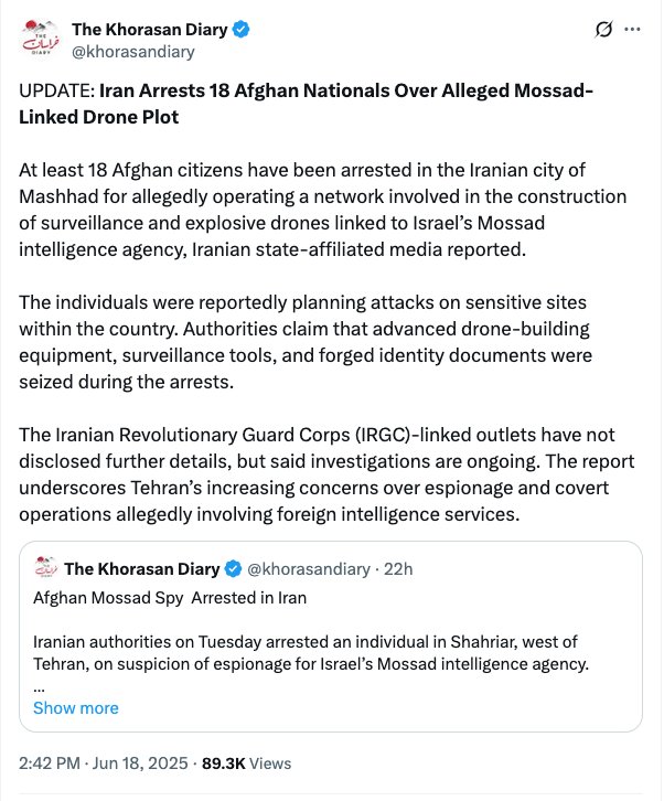 Figure: Screenshot from The Khorasan Diary’s post on 18 June.
