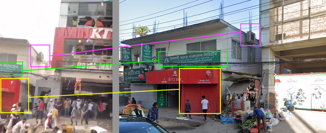   Image:    24.899264956016488, 91.8718805733396    (the KFC was under construction in Google Maps)  