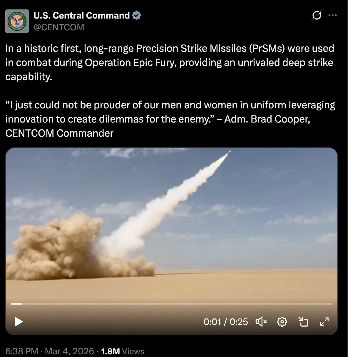   Figure: Screenshot from a CENTCOM post on X/Twitter.  