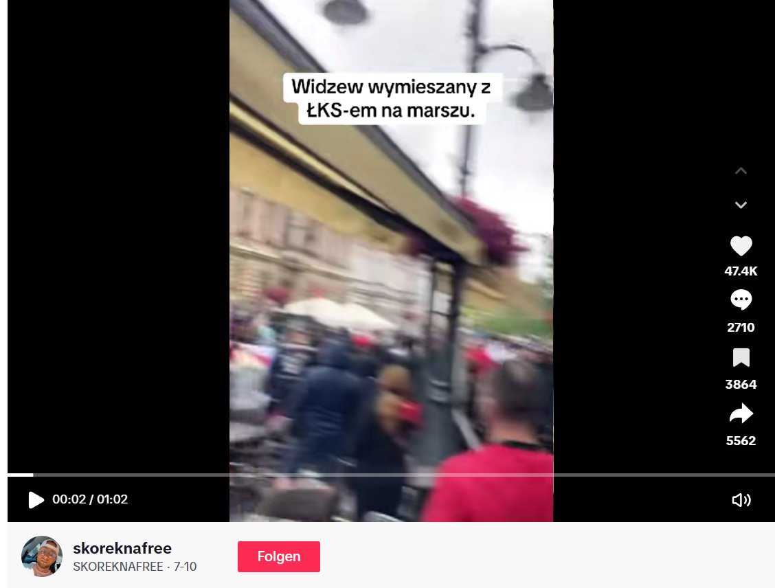 Figure: This video (Rival Łódź Fans Marching Together), uploaded in TikTok on 10.07.2025. ‘