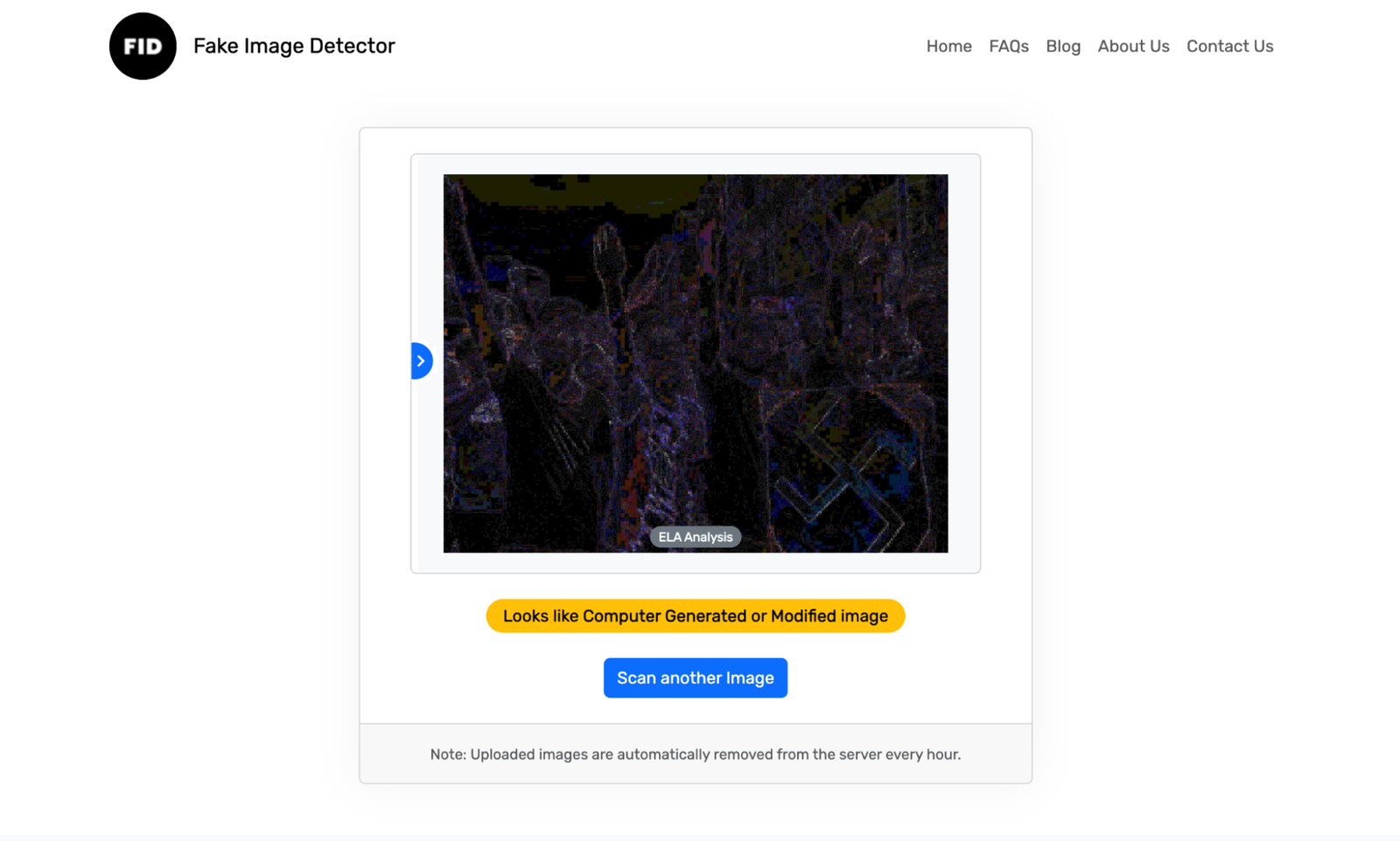  Image:  Error Level Analysis from    http://FakeImageDetector.com   