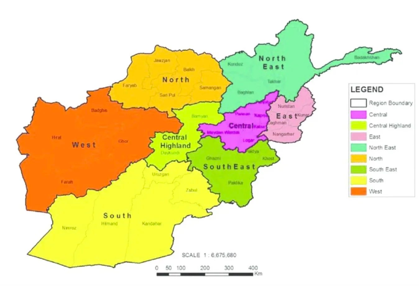  Figure: Map of Afghanistan’s regions from ResearchGate.&nbsp; 