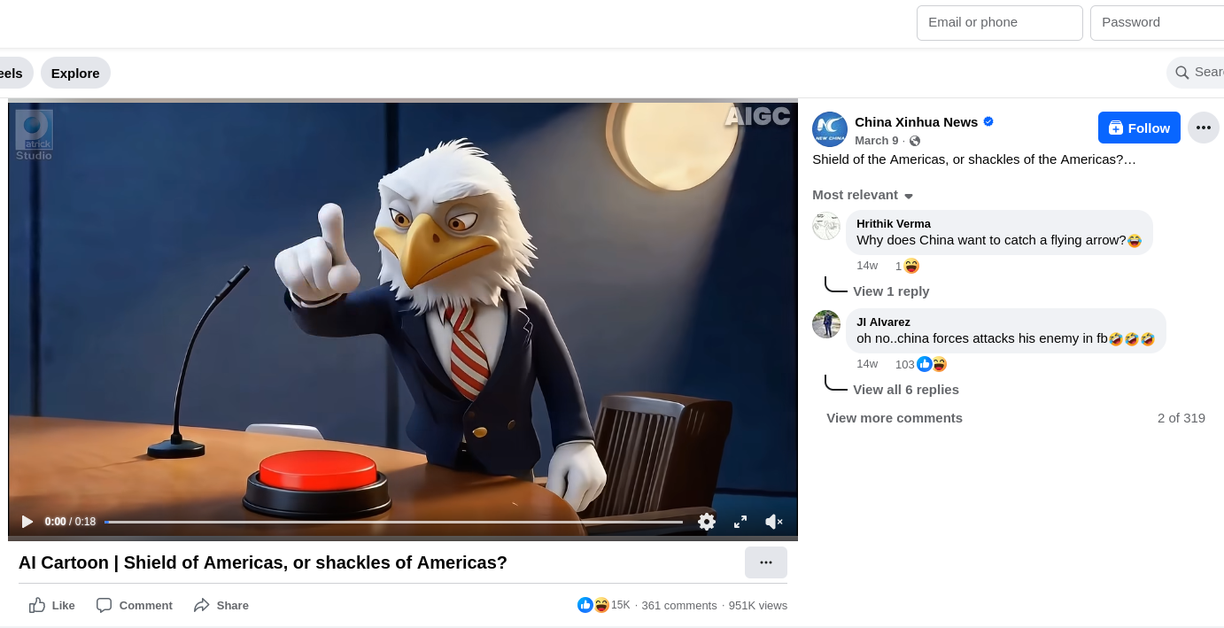 The propaganda image as published on Facebook by China Xinhua News.